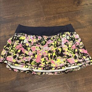 Lululemon Athletica Black and Pink Floral Mini Skirt